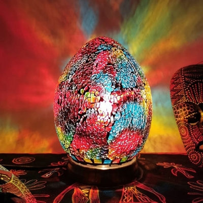 Egg Shape Stained Glass Table Lamp Antiqued 1 Bulb Living Room Night Light in Red/Blue/Purple