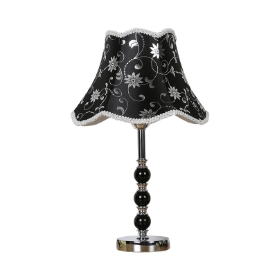 Fabric Black Night Lamp Empire Shade 1 Head Traditionalism Table Light with Crystal Bead Accent