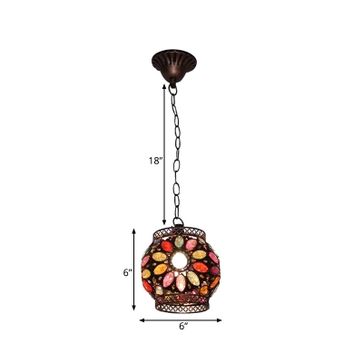 Globe/Rectangle Restaurant Pendant Lamp Decorative Stained Glass 1 Head Rust Hanging Ceiling Light