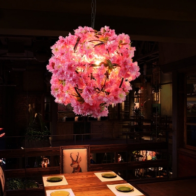 Industrial Blossom Hanging Pendant 1 Bulb Metal LED Suspension Light in Pink for Restaurant
