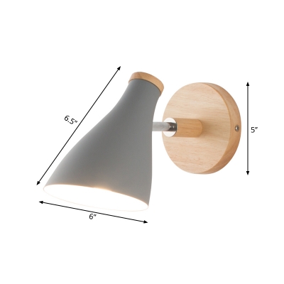 Metal Shaded Wall Ligting Modern 1 Bulb Grey Sconce Light Fixture with Round Wood Backplate