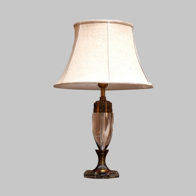 Paneled Bell Fabric Night Lamp Traditional Single Bulb Bedroom Table Light in Beige