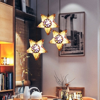 Pentagram Restaurant Pendant Lighting Decorative Metal 1 Bulb Black/Red/Yellow Ceiling Suspension Lamp