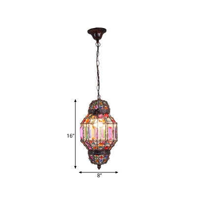 Rust Lantern Hanging Lamp Kit Traditional Metal 1 Head Restaurant Suspension Light