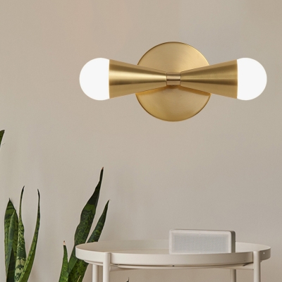 Tapered Sconce Light Modernist Metal 2 Heads Brass Wall Mounted Lamp with Milk Class Shade