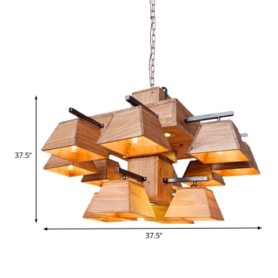 Trapezoid Wood Island Chandelier Industrial 3/4/12 Lights Dining Room Ceiling Light in Brown