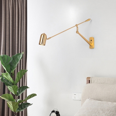 Tube Sconce Contemporary Metal 1 Bulb Wall Mount Light Fixture in Gold with Adjustable Arm