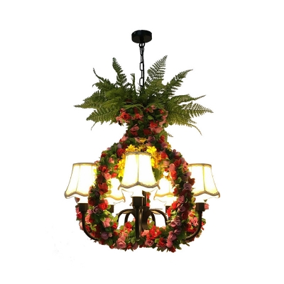 Vintage Bell Chandelier Light Fixture 5 Heads Fabric LED Flower Pendant Lamp in Black for Restaurant