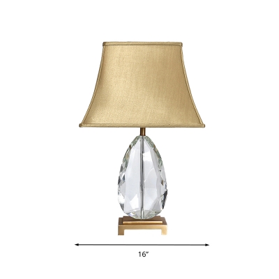 Vintage Flared Nightstand Lamp Single Bulb Fabric Table Light in Beige with Crystal Accent, 22