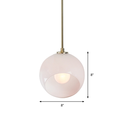 White Glass Sphere Hanging Light Modernism 1 Head Pendant Lighting Fixture for Dining Room
