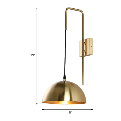1 Bulb Dining Room Wall Lamp Modernism Brass Sconce Light Fixture with Domed Metal Shade
