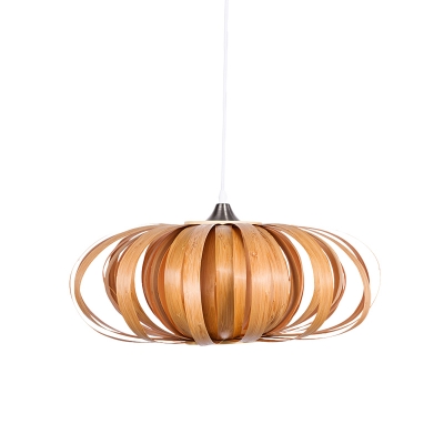 1 Bulb Teahouse Ceiling Lamp Asian Flaxen Hanging Pendant Light with Donut Wood Shade