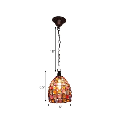 1 Light Stained Glass Hanging Lamp Antique Rust Dome/Globe Restaurant Down Lighting, 6.5