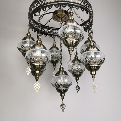9 Lights Oval Chandelier Pendant Lighting Art Deco Bronze Clear Crackle Glass Hanging Lamp Kit