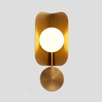 Armed Wall Lighting Contemporary Metal 1 Bulb Gold Sconce Light Fixture with White Glass Shade