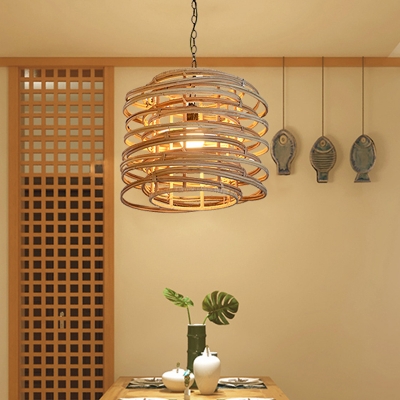Bamboo Curl Bound Pendant Lighting Japanese 1 Bulb Ceiling Suspension Lamp in Wood