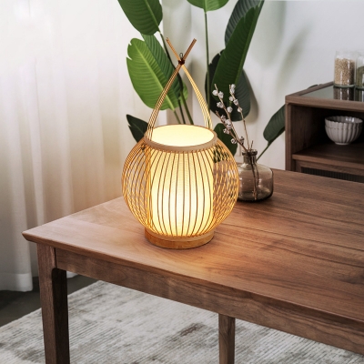 Bamboo Globe Desk Light Asian 1 Bulb Beige Task Lighting with Inner Tube Fabric Shade