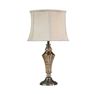 Beige Bell Nightstand Light Traditionalism Fabric 1 Light Study Room Table Lamp with Crystal Accent