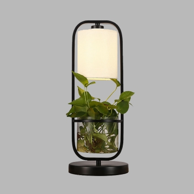 Black Barrel Night Table Lamp Industrial Metal LED Living Room Plant Nightstand Light