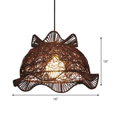 Chinese Hand Twisted Hanging Light Bamboo 1 Bulb Ceiling Suspension Lamp in Coffee