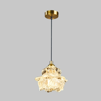 Clear Glass Floral Ceiling Lamp Minimalism 1 Head Living Room LED Suspension Pendant Light
