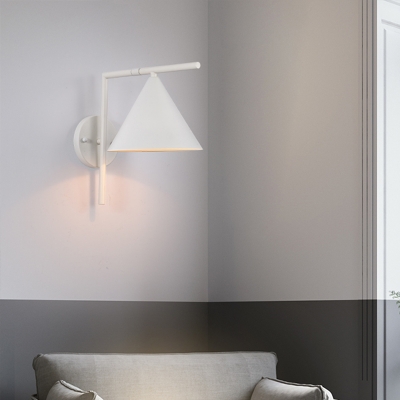 Contemporary 1 Bulb Sconce Light Black/White/Gold Conical Wall Mounted Lamp with Metal Shade for Bedside