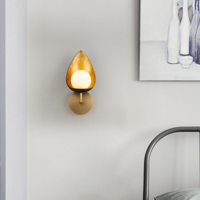 Contemporary 1 Head Sconce Light Brass Sphere Wall Mounted Lamp with Milky Glass Shade