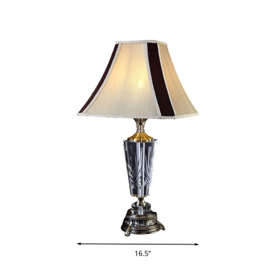 Fabric Gray Night Lamp Flared 1 Head Traditionalism Table Light with Sculpted Metal Base