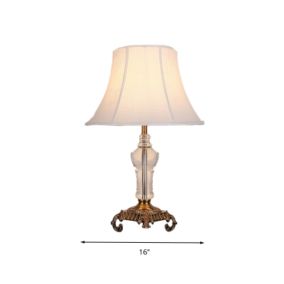 Fabric White Night Lamp Empire Shade 1 Head Traditionalism Table Light with Metal Carved Base