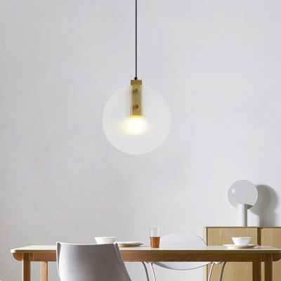 Frosted Glass Round Hanging Lighting Minimalism 1 Head Ceiling Suspension Lamp in Gold