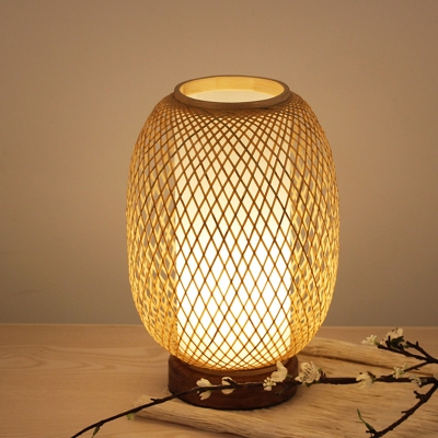Hand Woven Desk Light Chinese Bamboo 1 Head Task Lighting in Beige for Dining Room