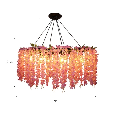 Industrial Floral Chandelier Light Fixture 3/6 Lights LED Metal Pendant Lamp in Orange Red