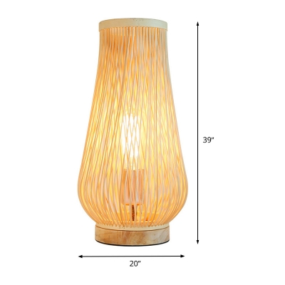 Japanese 1 Bulb Small Desk Lamp Beige Laser Cut Task Lighting with Bamboo Shade