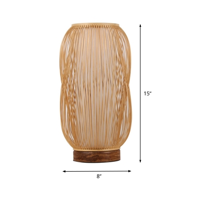Japanese Cylindrical Task Lighting Bamboo 1 Head Small Desk Lamp in Wood for Living Room