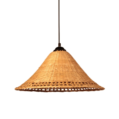 Japanese Hand-Woven Down Lighting Bamboo 1 Bulb Ceiling Suspension Lamp in Brown
