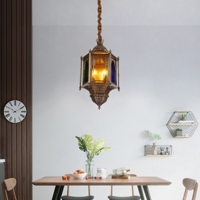 Metal Lantern Chandelier Lamp Traditional 3 Bulbs Corridor Ceiling Hang Fixture in Brass