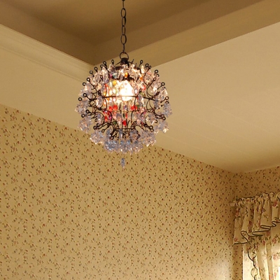 Metal Sphere Pendant Ceiling Light Vintage 1 Head Living Room Drop Lamp in White