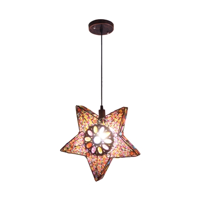 Pentagram Restaurant Pendant Lighting Decorative Metal 1 Bulb Black/Red/Yellow Ceiling Suspension Lamp