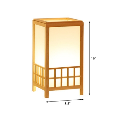 Rectangle Small Desk Lamp Chinese Wood 1 Head Beige Task Lighting for Dining Room