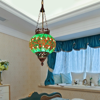 Stained Glass Green Hanging Light Kit Lantern 1 Light Art Deco Ceiling Suspension Lamp