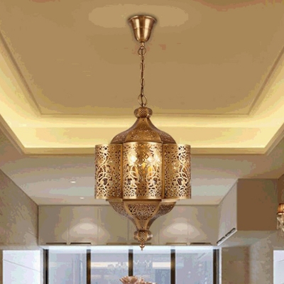 Traditional Curved Chandelier Lighting Metal 3 Heads Ceiling Suspension Lamp in Brass