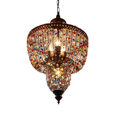 Traditional Lantern Chandelier Lighting Fixture 4 Heads Metal Ceiling Pendant Light in Bronze