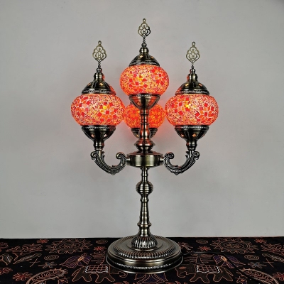 Vintage Globe Shade Table Lamp 4 Heads Orange/Blue/Yellow and Orange Stained Glass Night Lighting for Restaurant