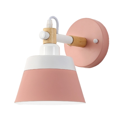Wide Flare Wall Lighting Contemporay Metal 1 Bulb Sconce Light Fixture in Pink/Black with Arm