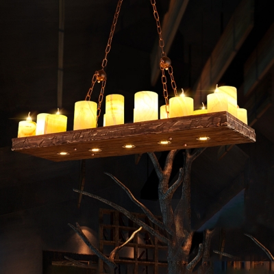 Wood 16 Lights Billiard Lamp Factory Marble Rectangle Island Chandelier Light for Living Room