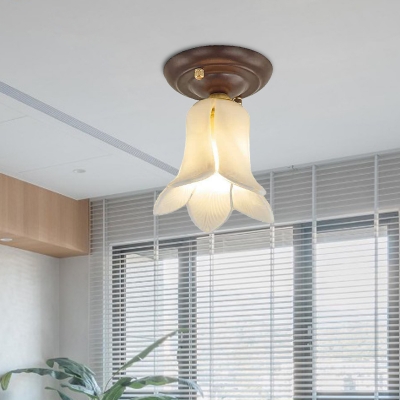 1 Bulb Flower Ceiling Light Pastoral White/Yellow/Purple Glass LED Flush Mount Lamp for Hallway