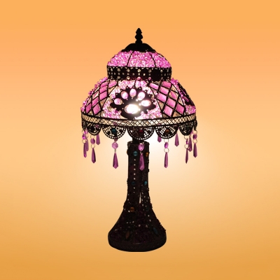 1 Light Night Table Lamp Antique Dome Metal Nightstand Light in Purple for Bedroom