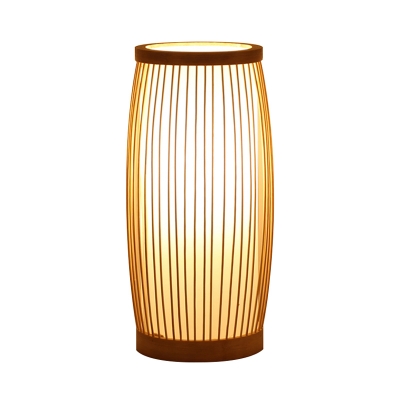 1 Head Bedroom Task Lighting Asia Wood Small Desk Lamp with Lantern Bamboo Shade