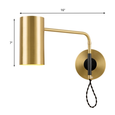 1 Head Tubular Wall Lamp Contemporary Metal Sconce Light Fixture in Brass/Black with Swing Arm
