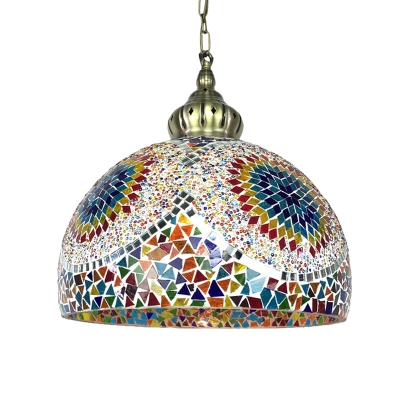 1 Light Dome Hanging Lighting Traditional Blue/Green Stained Glass Ceiling Pendant Lamp